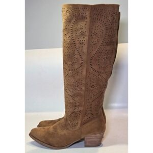 Very G Women's Boots Size 10‎ Brown Tan Western Zip Fabric Tall Shoes